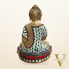 Beautiful Brass Buddha Statue with Stonework | 12" Tall