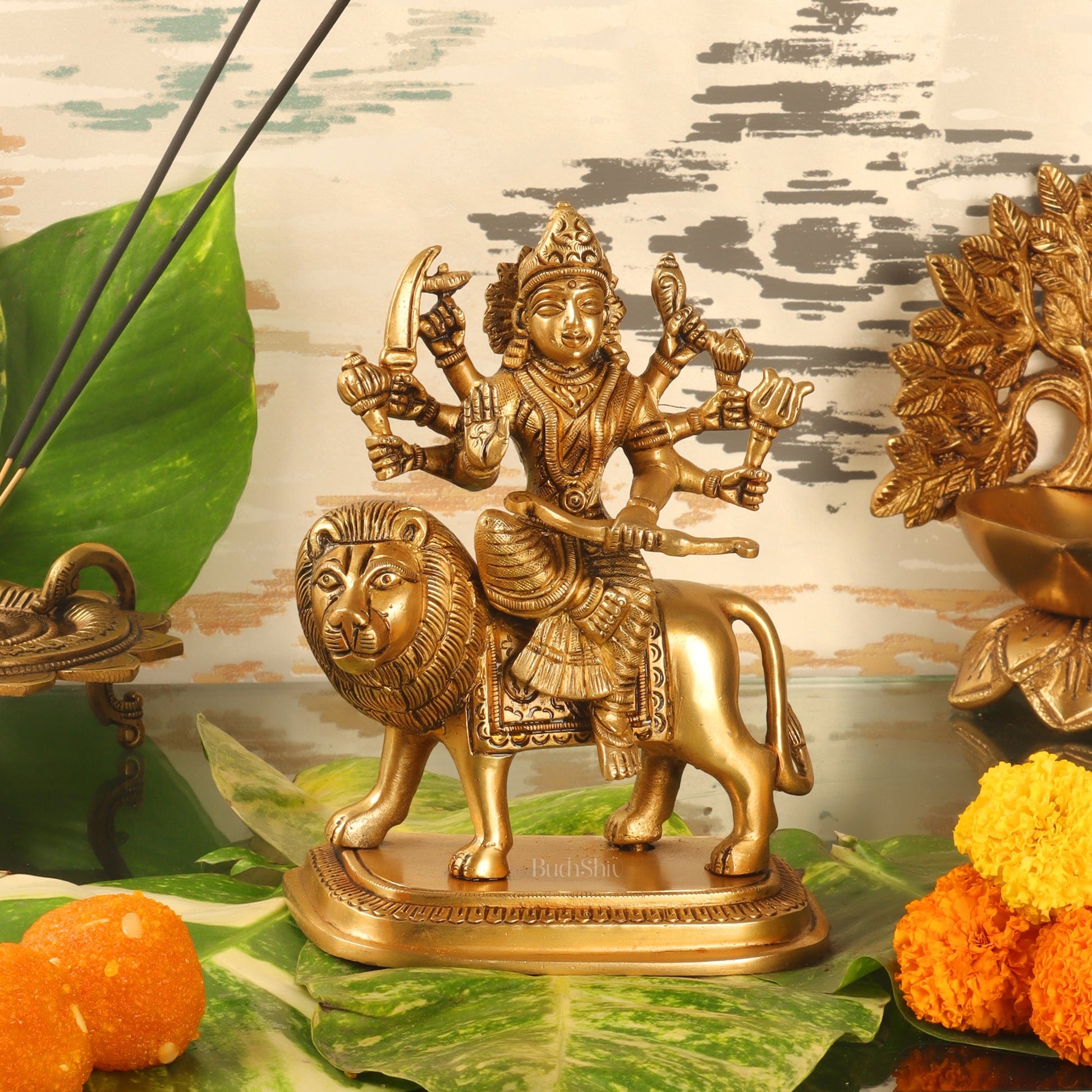 Beautiful Brass Durga Statue 7 Inch | Devi Durga Sculpture | BudhShiv