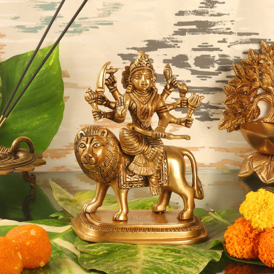 Beautiful Brass Durga Statue 7 Inch | Devi Durga Sculpture | BudhShiv