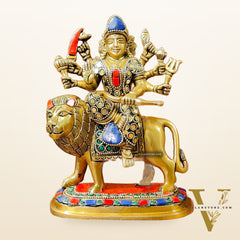 Beautiful Brass Durga Statue 7 Inch | Devi Durga Sculpture | Stonework