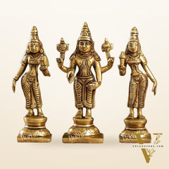 Beautiful Brass Lord Balaji Statue with Bhudevi and Sridevi | 5" Height