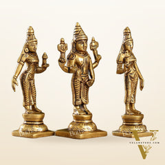 Beautiful Brass Lord Balaji Statue with Bhudevi and Sridevi | 5" Height