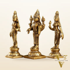 Beautiful Brass Lord Balaji Statue with Bhudevi and Sridevi | 5" Height