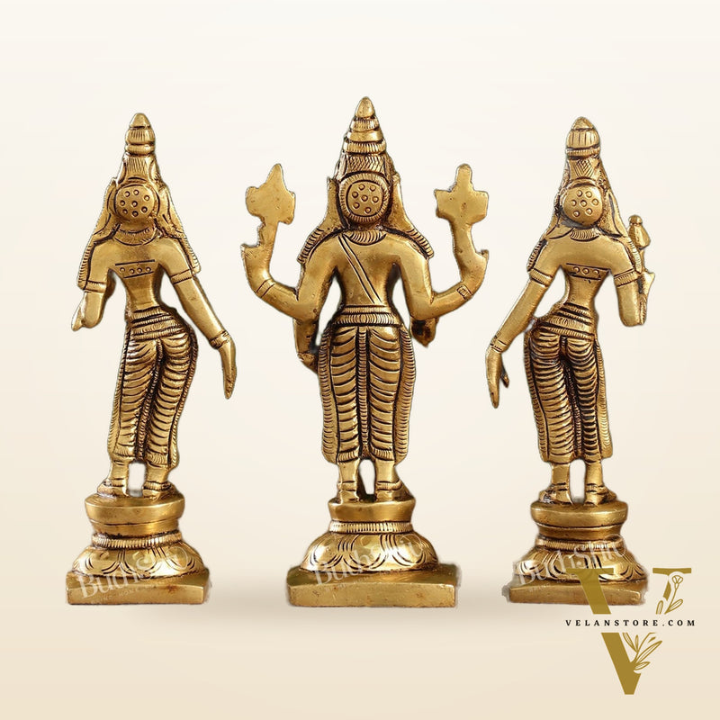 Beautiful Brass Lord Balaji Statue with Bhudevi and Sridevi | 5" Height