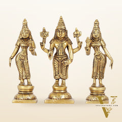 Beautiful Brass Lord Balaji Statue with Bhudevi and Sridevi | 5" Height