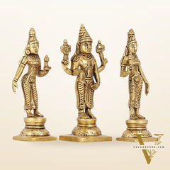 Beautiful Brass Lord Balaji Statue with Bhudevi and Sridevi | 5" Height