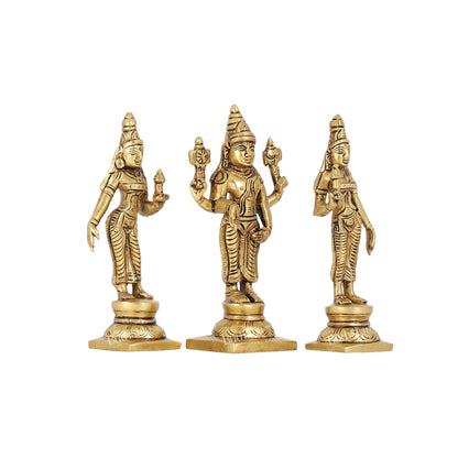 Beautiful Brass Lord Balaji Statue with Bhudevi and Sridevi | 5" Height