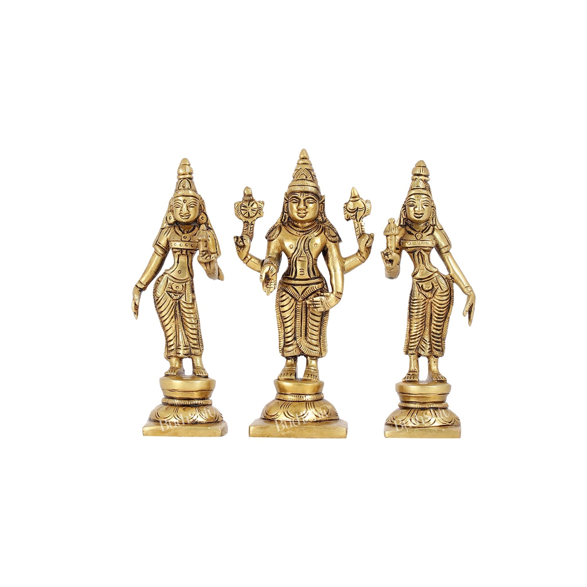Beautiful Brass Lord Balaji Statue with Bhudevi and Sridevi | 5" Height