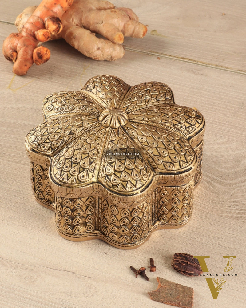 Beautiful Brass Multipurpose Masala, Jewellery, Treasure Box 8.5"