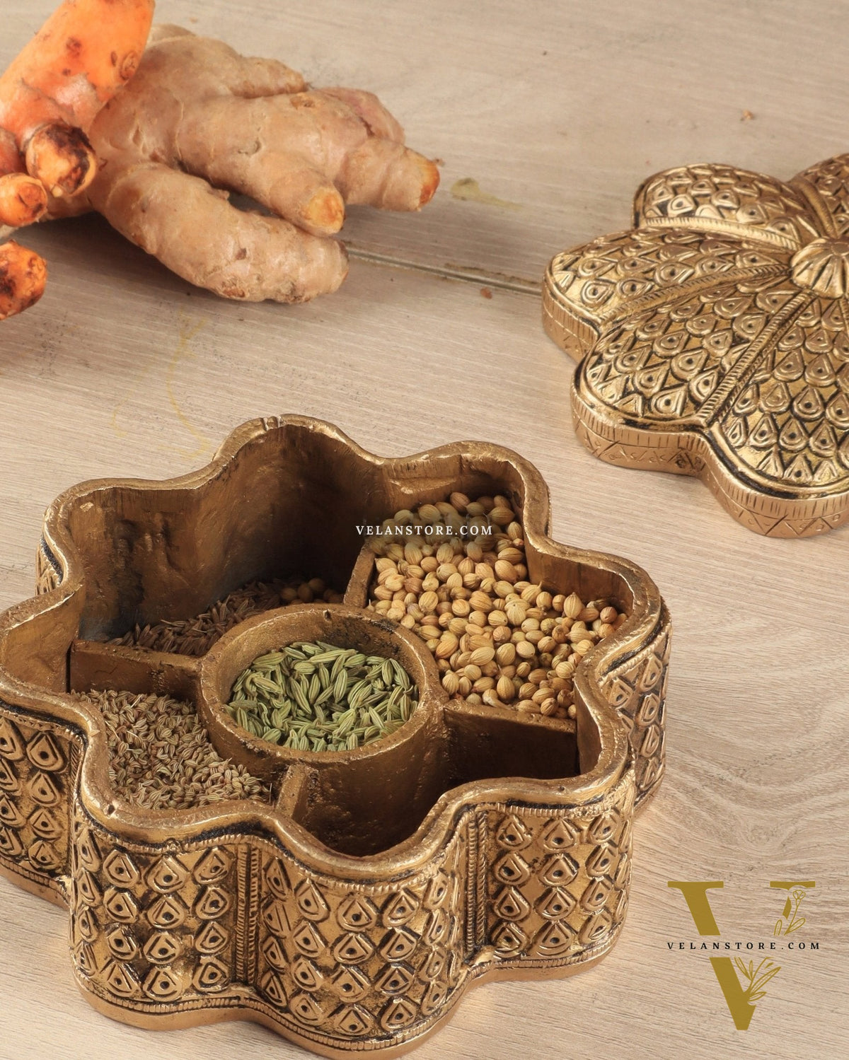 Beautiful Brass Multipurpose Masala, Jewellery, Treasure Box 8.5"