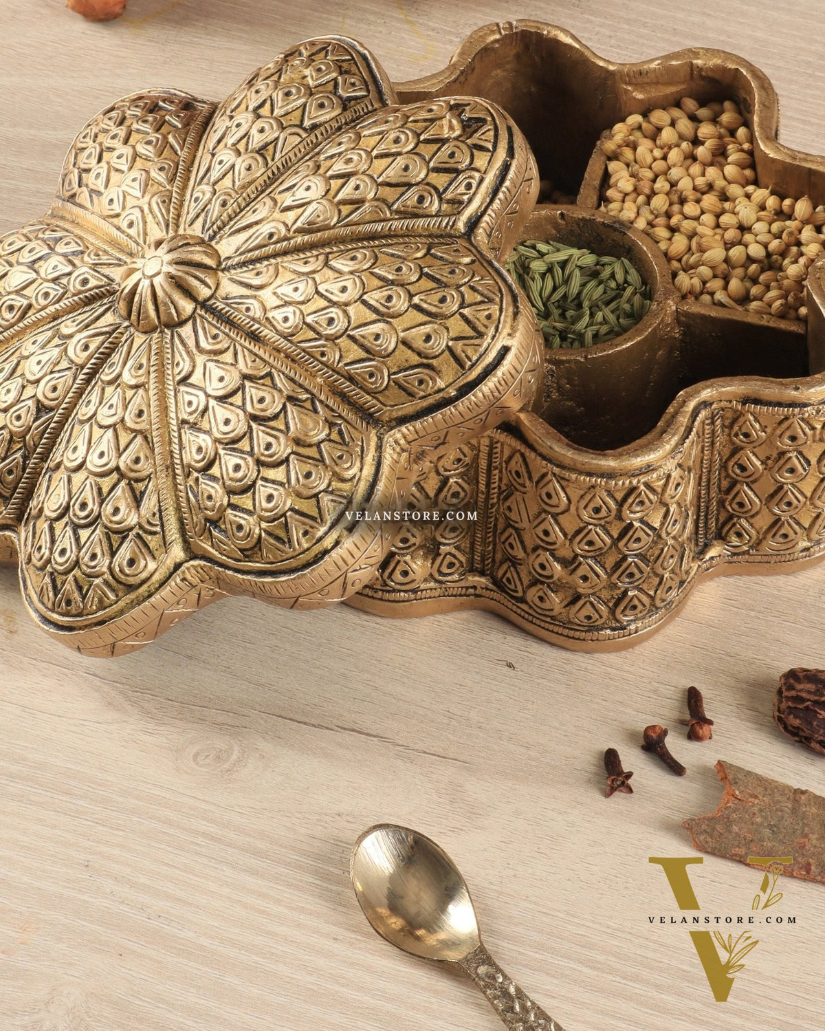 Beautiful Brass Multipurpose Masala, Jewellery, Treasure Box 8.5"