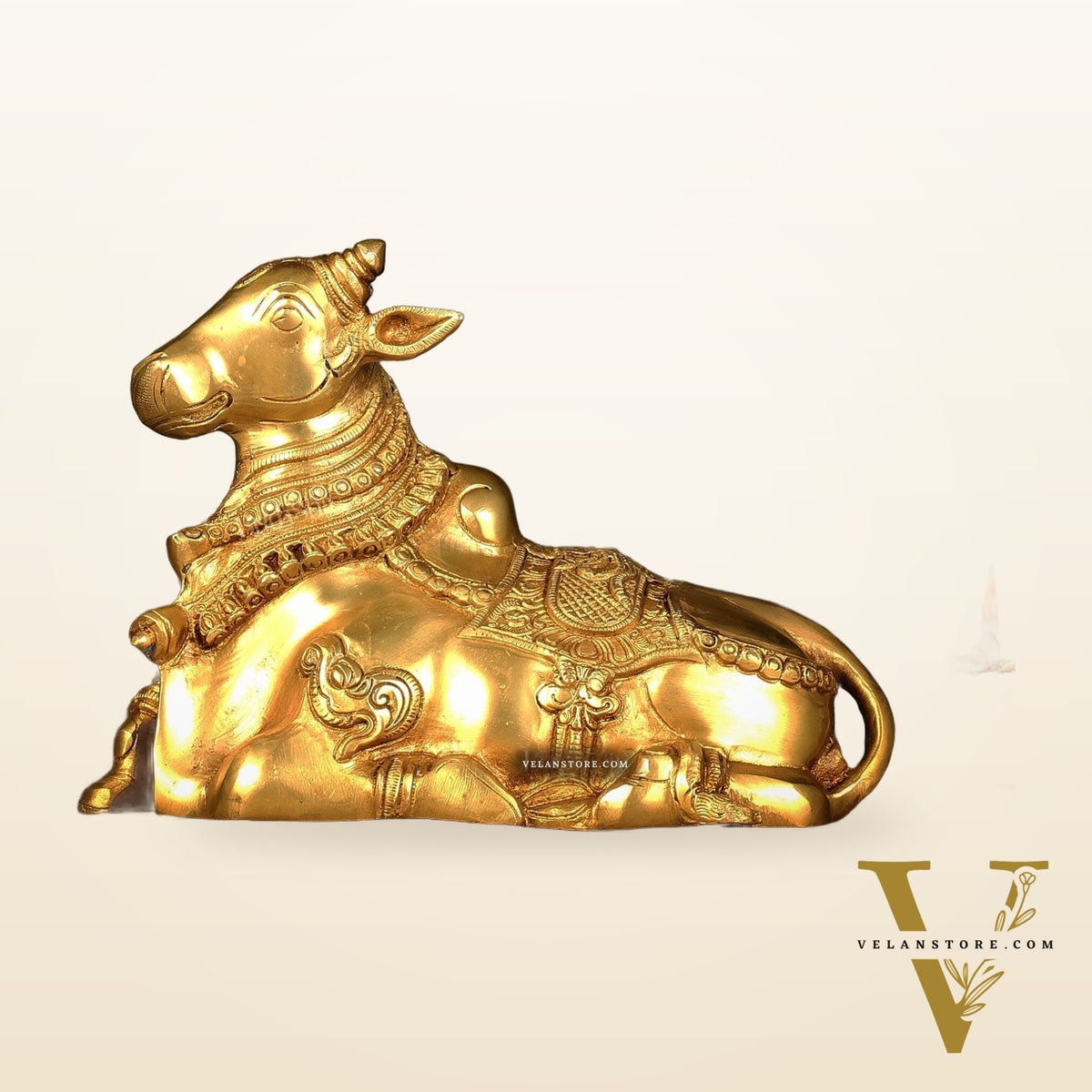 Beautiful Brass Nandi Statue with Intricate Carvings