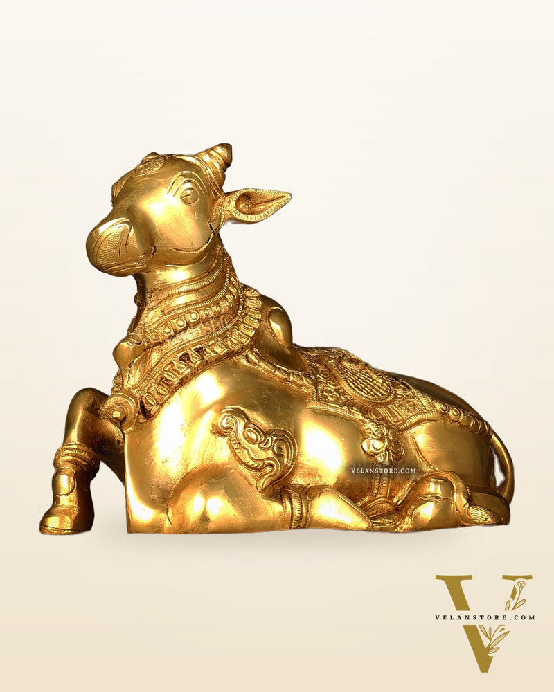 Beautiful Brass Nandi Statue with Intricate Carvings