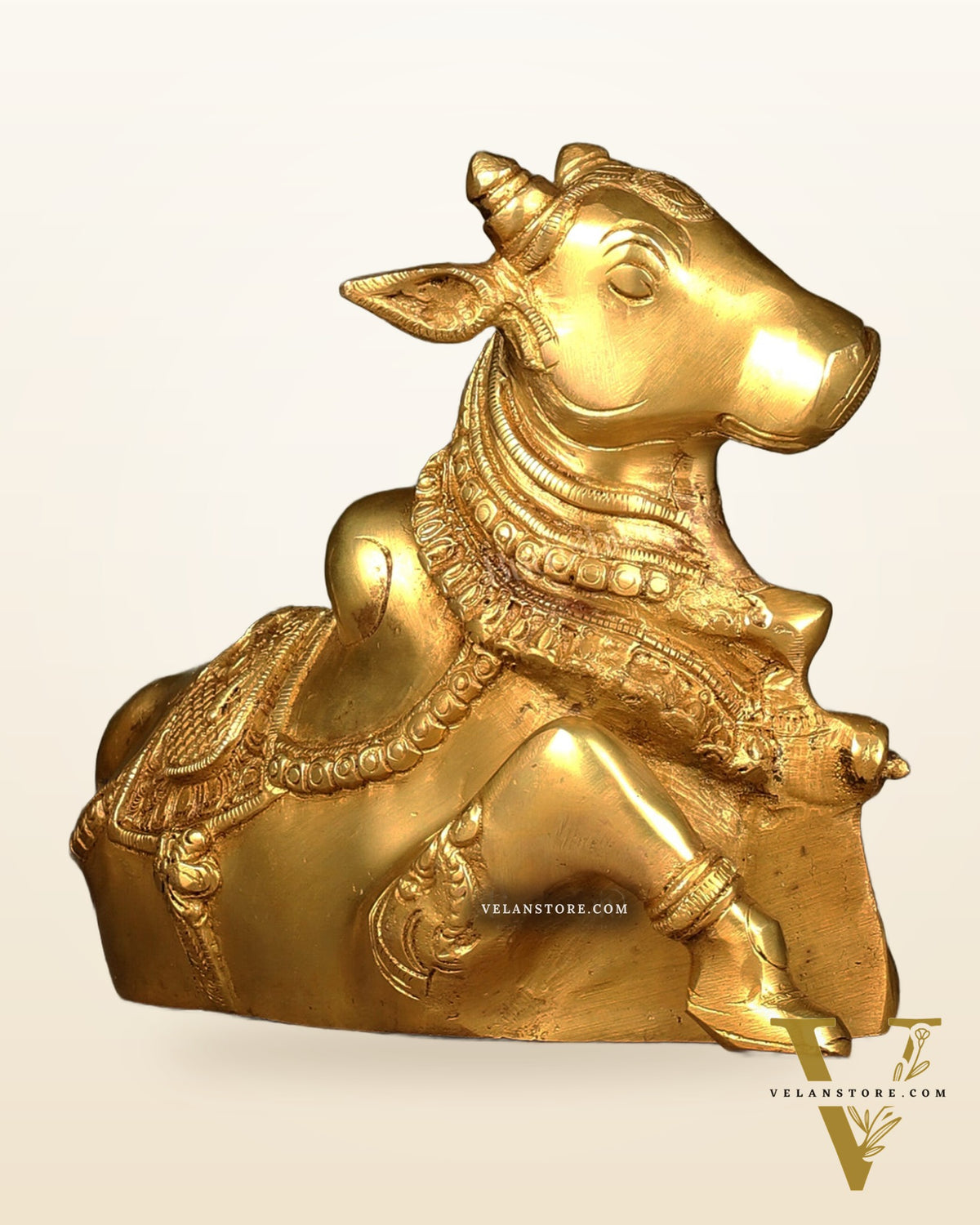 Beautiful Brass Nandi Statue with Intricate Carvings
