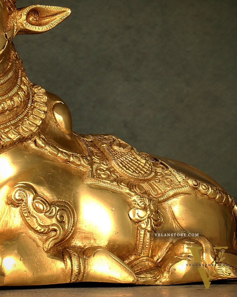Beautiful Brass Nandi Statue with Intricate Carvings