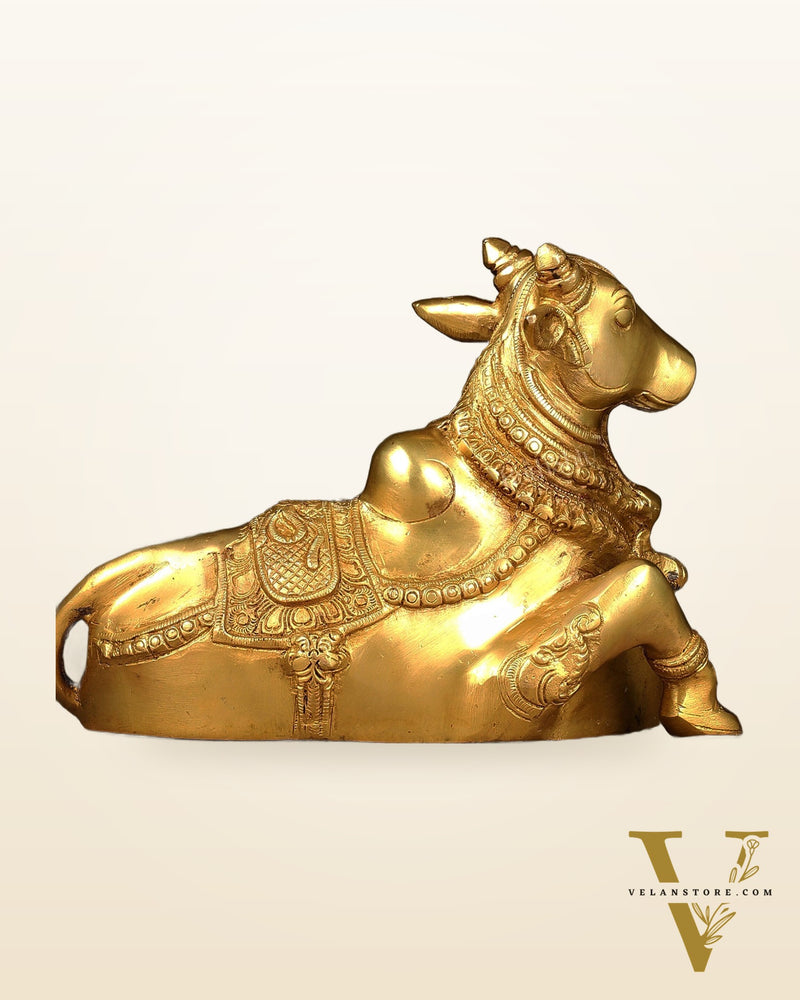 Beautiful Brass Nandi Statue with Intricate Carvings