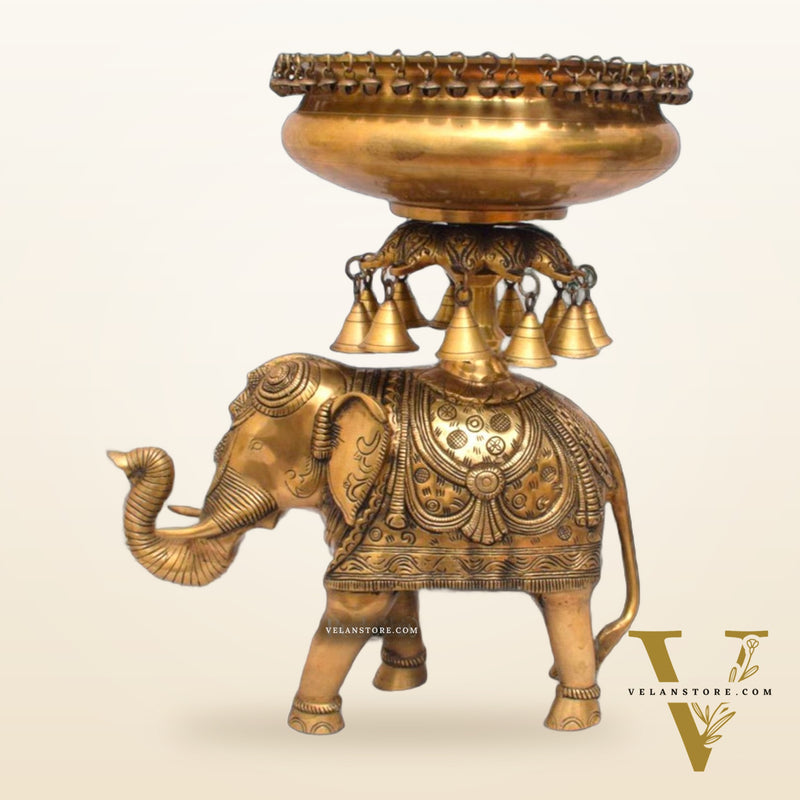 Beautiful Brass Urli with Engraved Elephant | Decorate Your Home with Elegance
