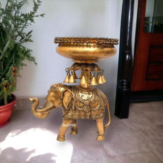 Beautiful Brass Urli with Engraved Elephant | Decorate Your Home with Elegance