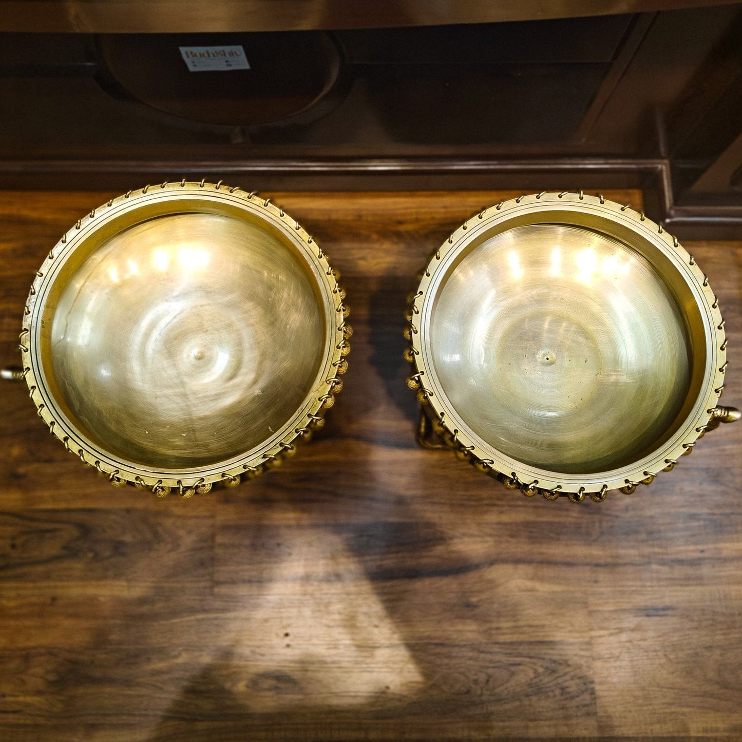 Beautiful Brass Urli with Engraved Elephant Pair set of 2