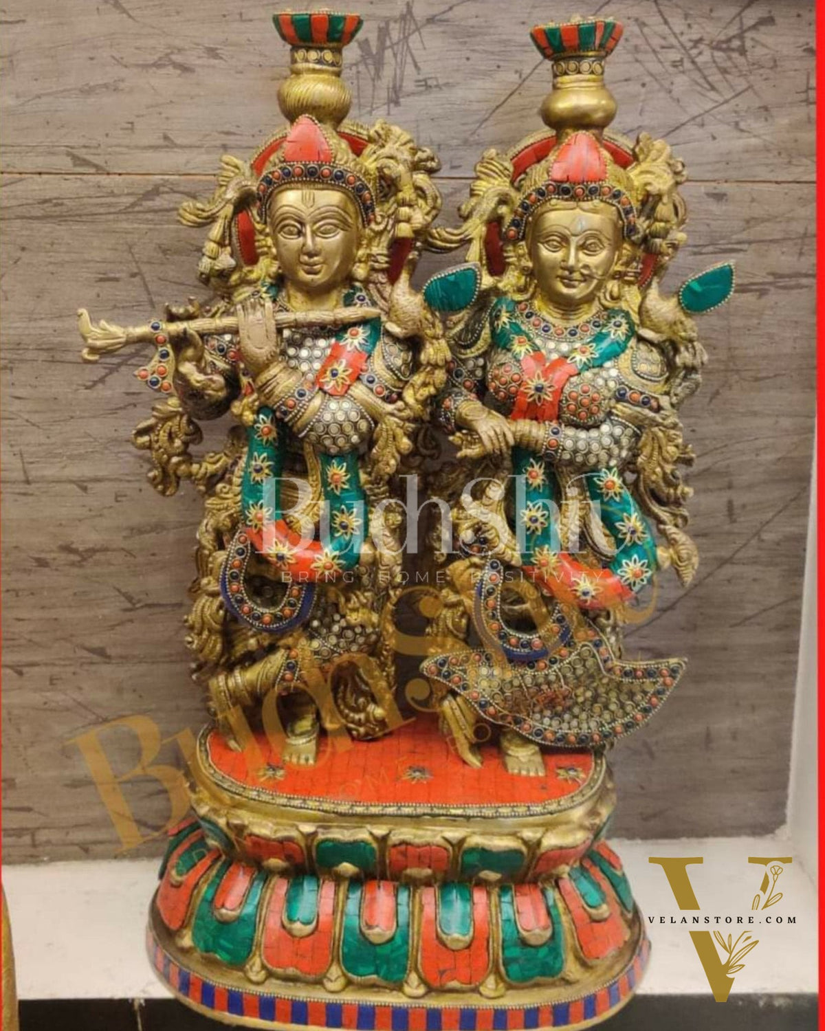 Beautiful Handcrafted Radha Krishna Brass Statue with Inlay Work 21 inch