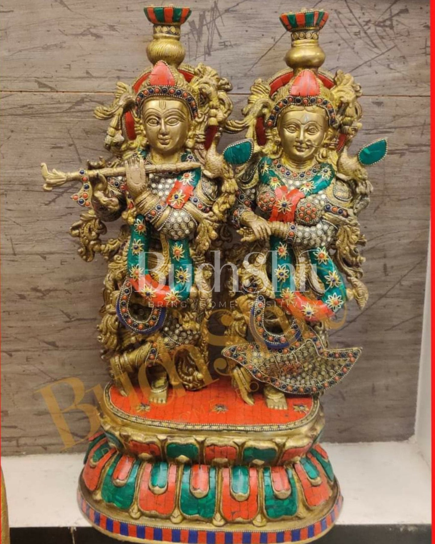 Beautiful Handcrafted Radha Krishna Brass Statue with Inlay Work 21 inch