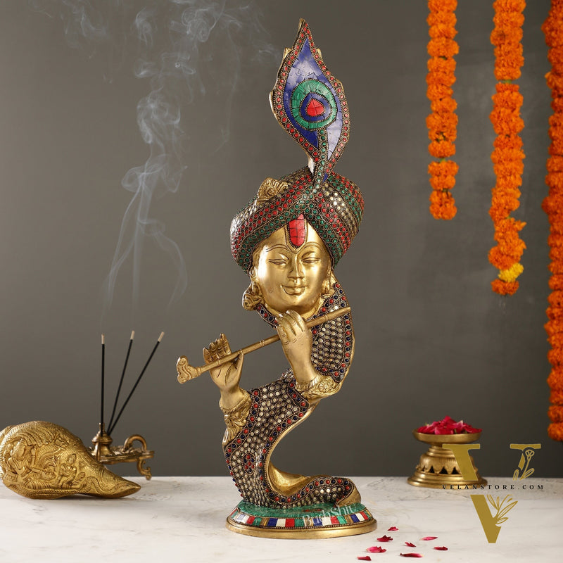 Beautiful Krishna Brass Idol Showpiece 20"