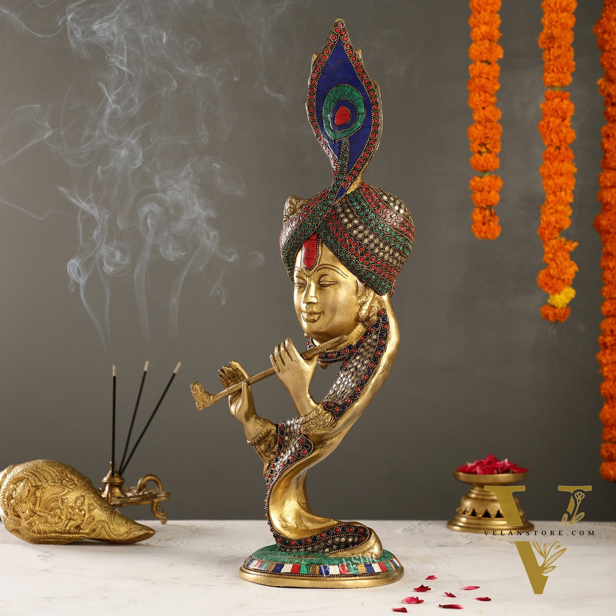 Beautiful Krishna Brass Idol Showpiece 20"
