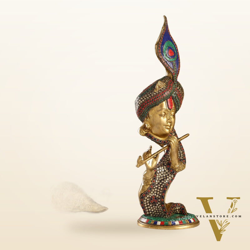 Beautiful Krishna Brass Idol Showpiece 20"