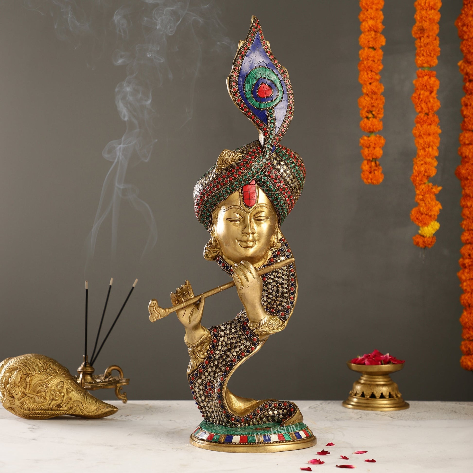 Beautiful Krishna Brass Idol Showpiece 20"