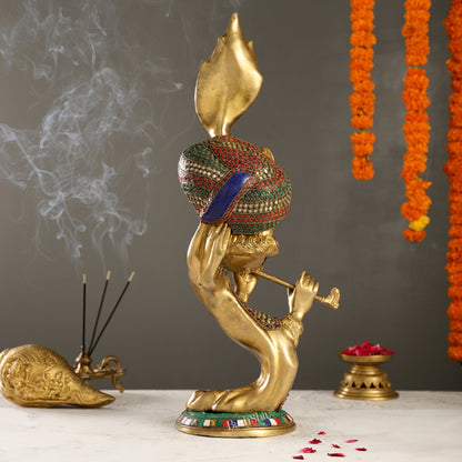Beautiful Krishna Brass Idol Showpiece 20"