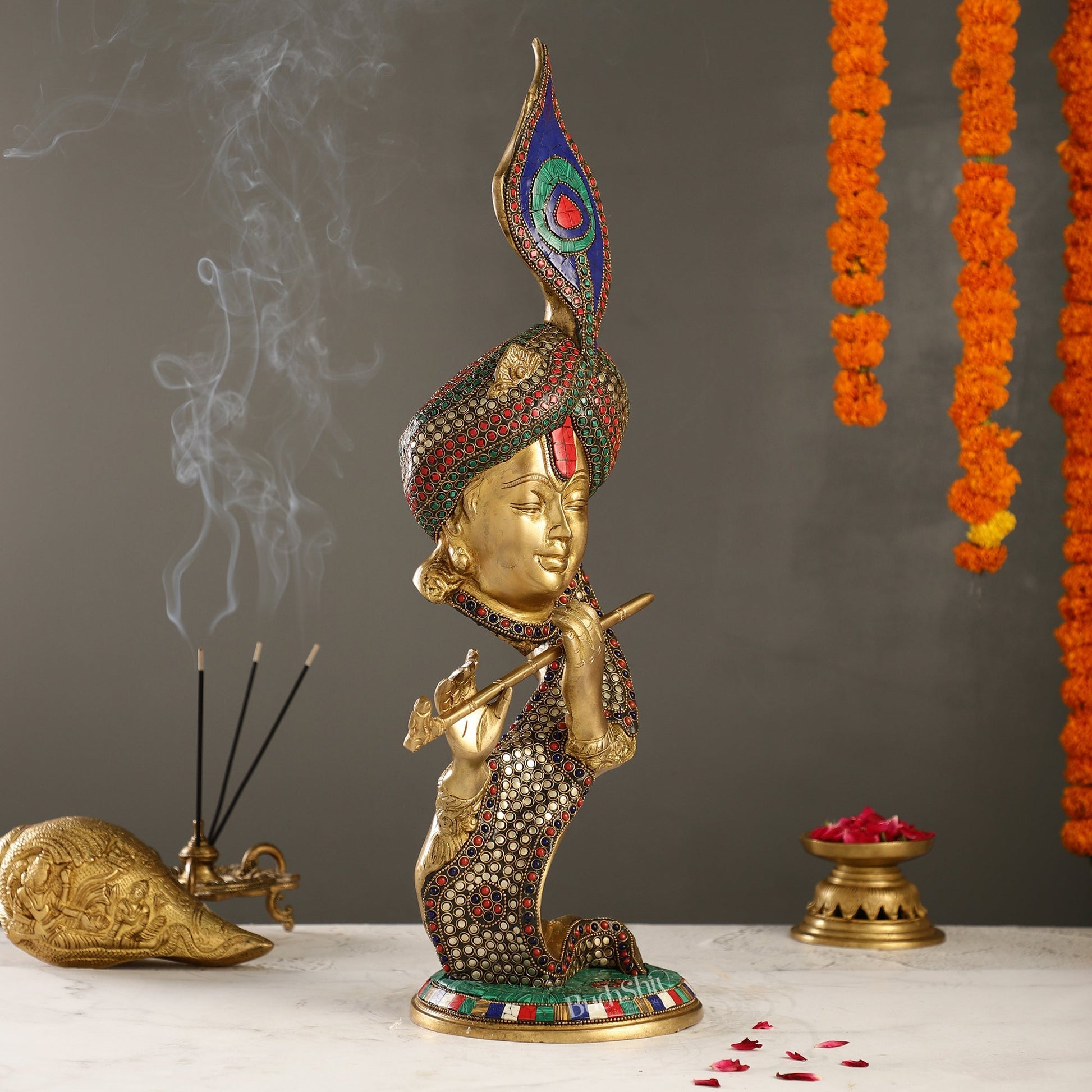 Beautiful Krishna Brass Idol Showpiece 20"