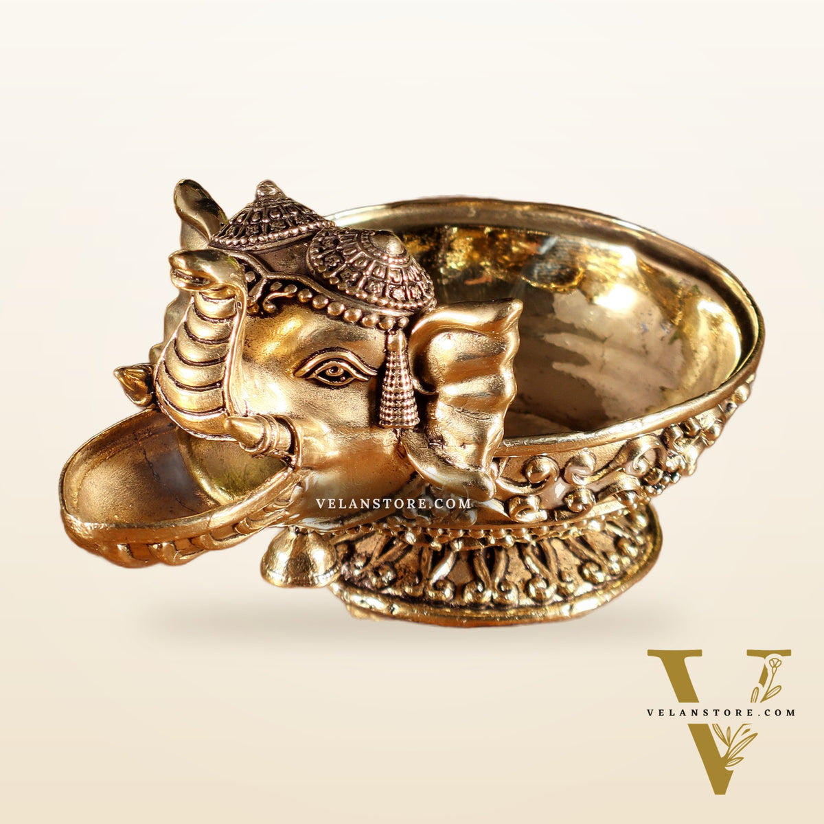 Beautiful Superfine Brass Elephant Face Design Diya – Intricate Carvings
