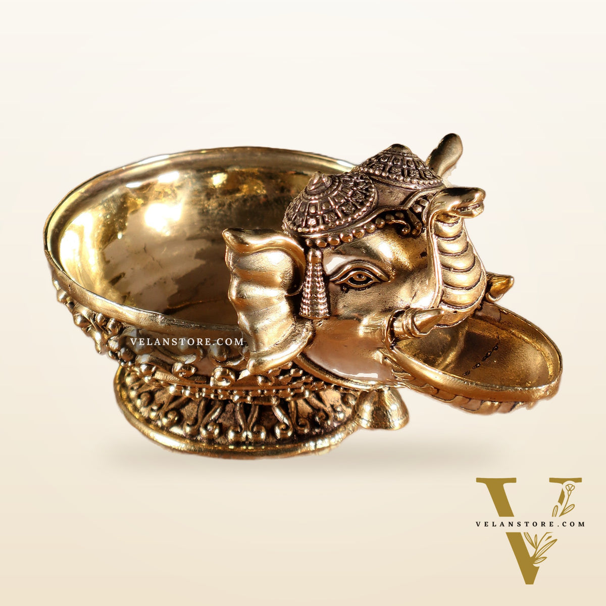 Beautiful Superfine Brass Elephant Face Design Diya – Intricate Carvings