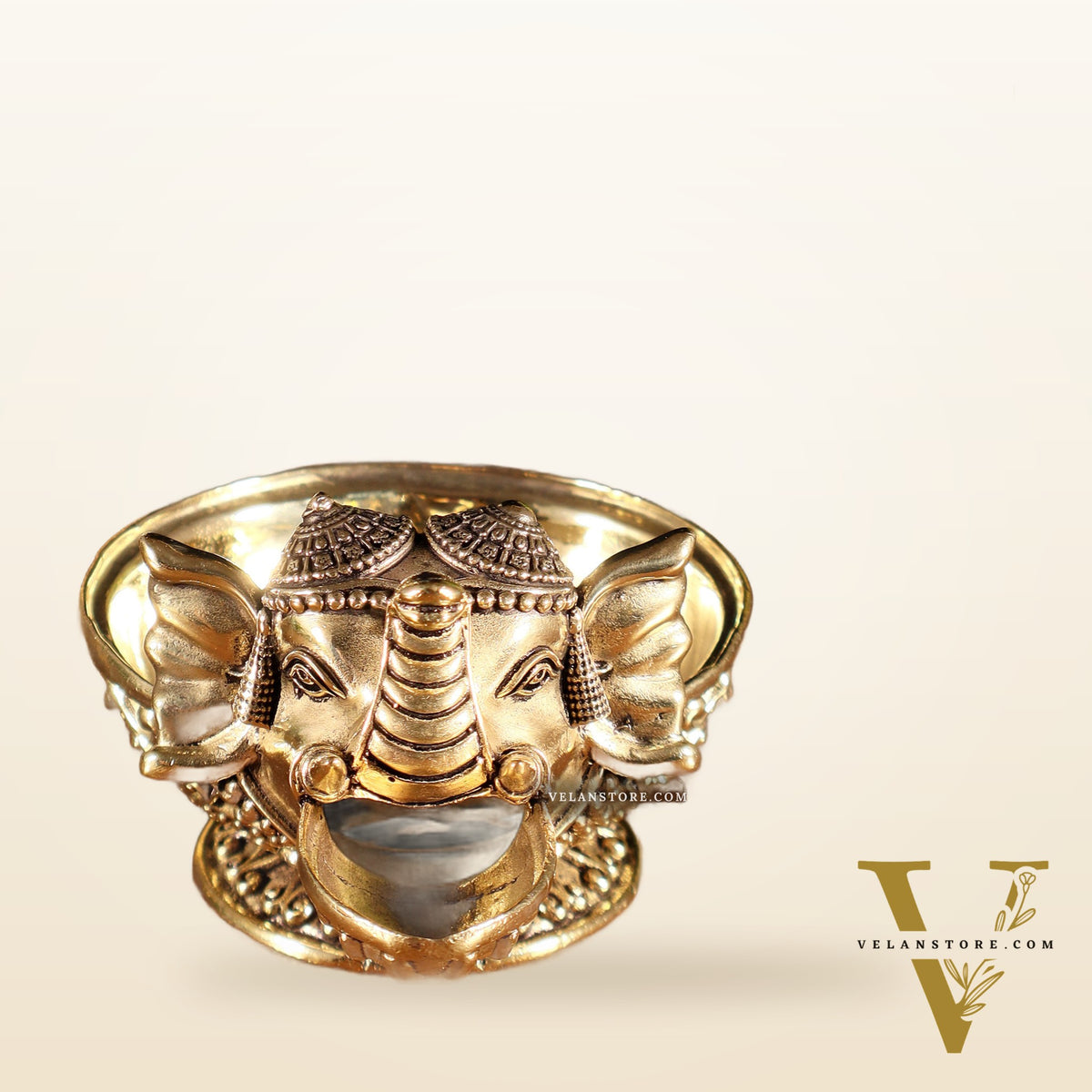 Beautiful Superfine Brass Elephant Face Design Diya – Intricate Carvings