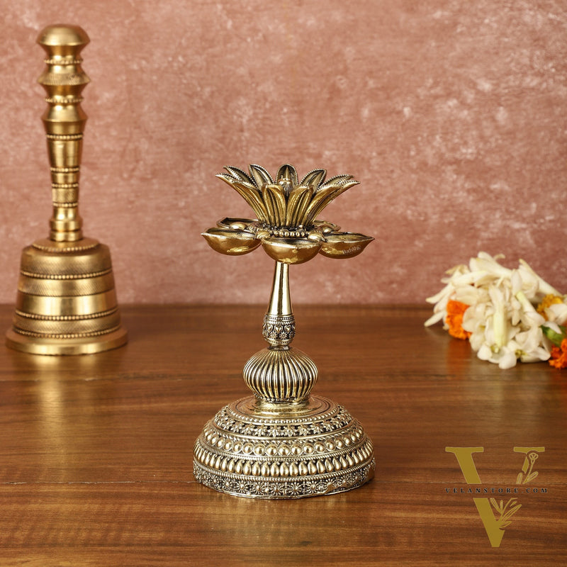 Beautiful Superfine Brass Lotus Oil Lamp Diya | 6 Inch Height