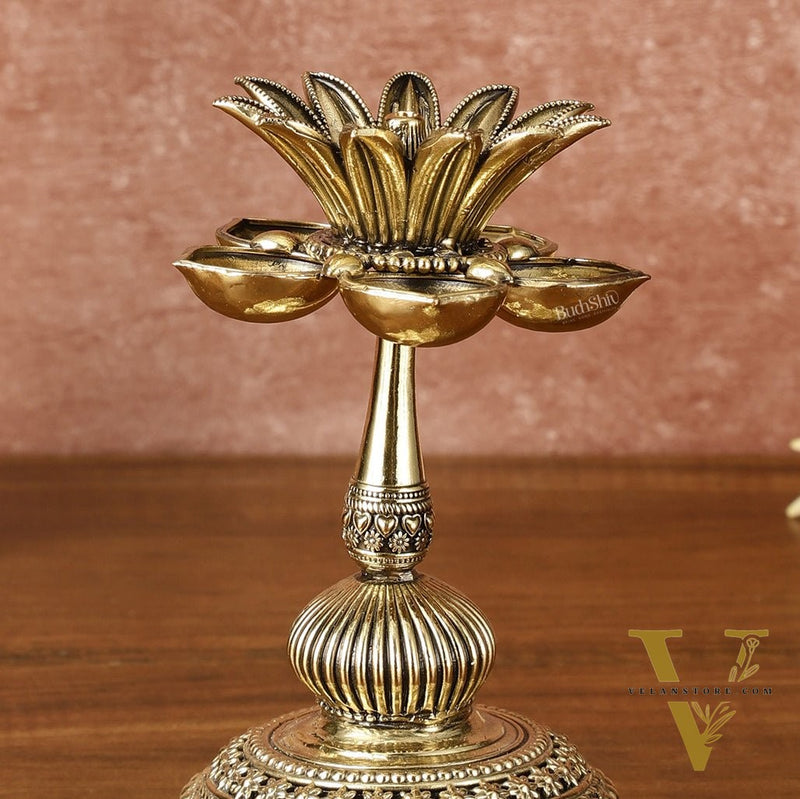 Beautiful Superfine Brass Lotus Oil Lamp Diya | 6 Inch Height