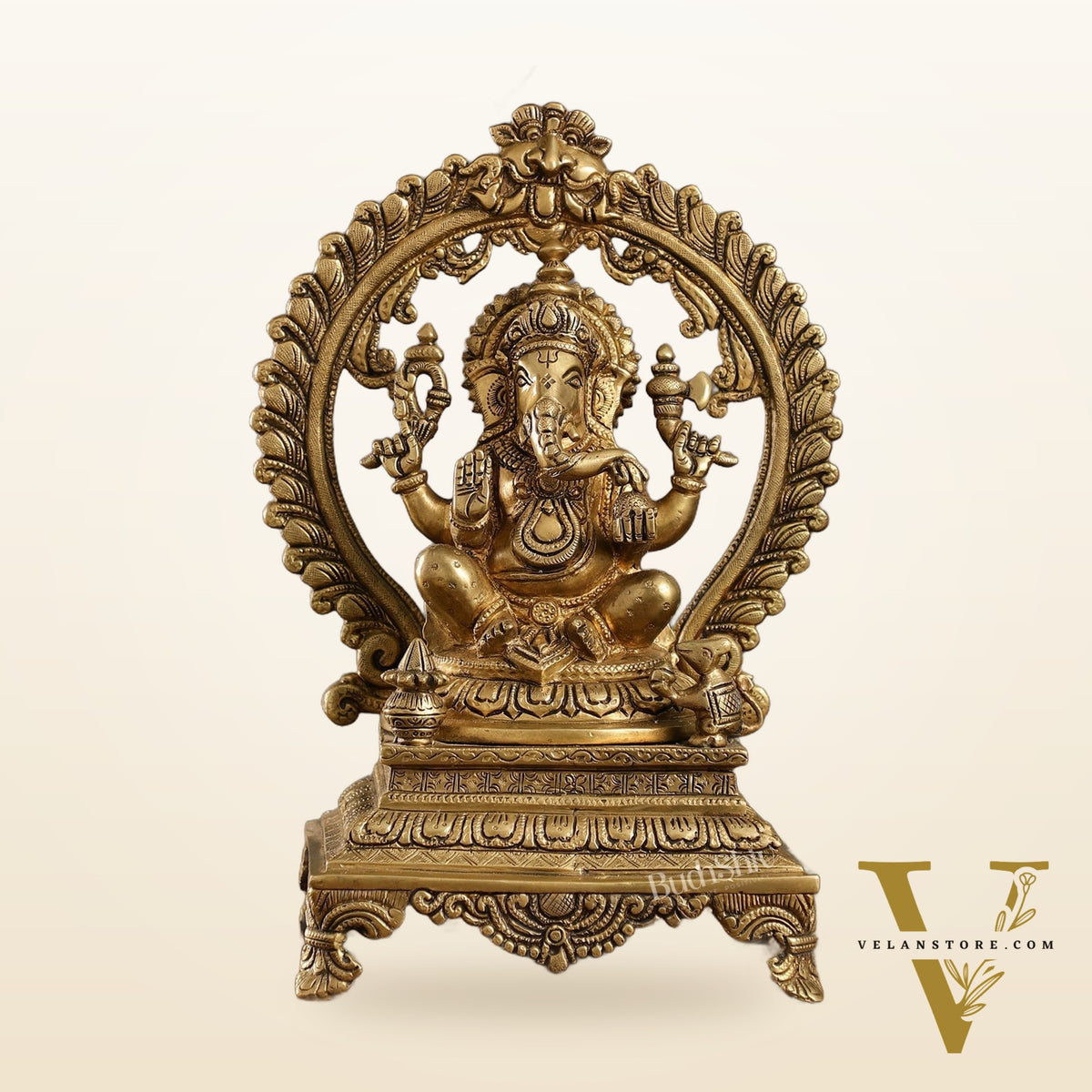 Beautifully Handcrafted Ganesha Statue on Throne with Yali Prabhavali 14"