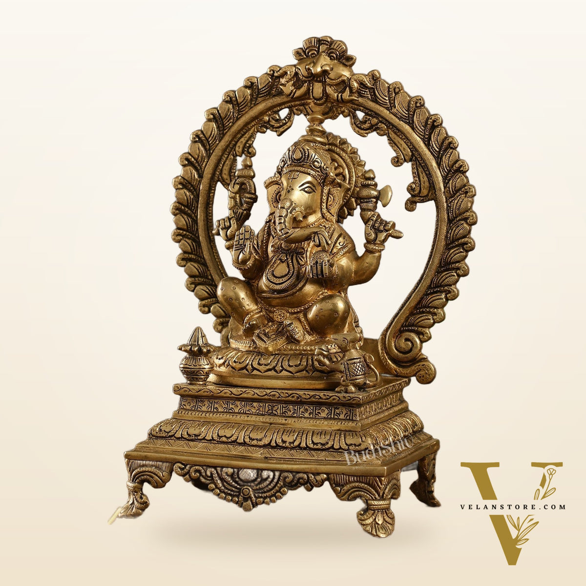 Beautifully Handcrafted Ganesha Statue on Throne with Yali Prabhavali 14"