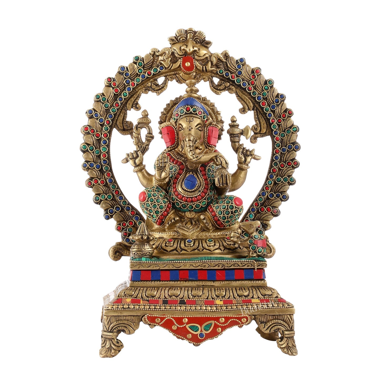 Beautifully Handcrafted Ganesha Statue on Throne with Yali Prabhavali 14" Stonework