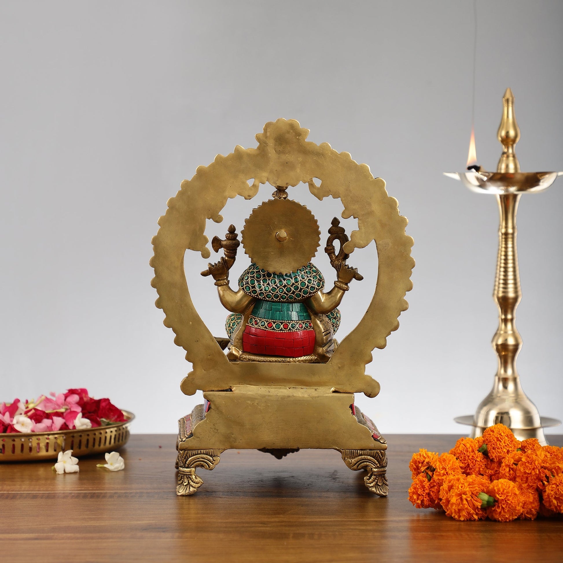 Beautifully Handcrafted Ganesha Statue on Throne with Yali Prabhavali 14" Stonework