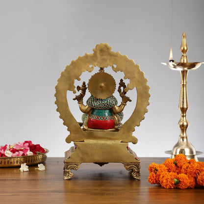 Beautifully Handcrafted Ganesha Statue on Throne with Yali Prabhavali 14" Stonework