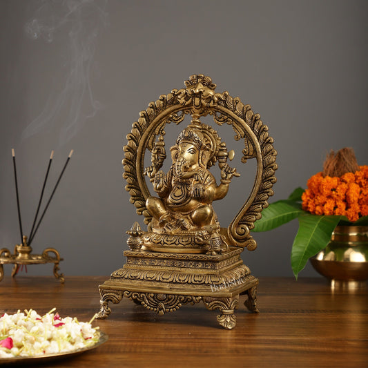 Beautifully Handcrafted Ganesha Statue on Throne with Yali Prabhavali 14"