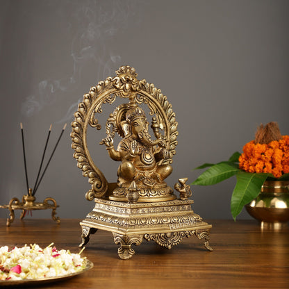 Beautifully Handcrafted Ganesha Statue on Throne with Yali Prabhavali 14"