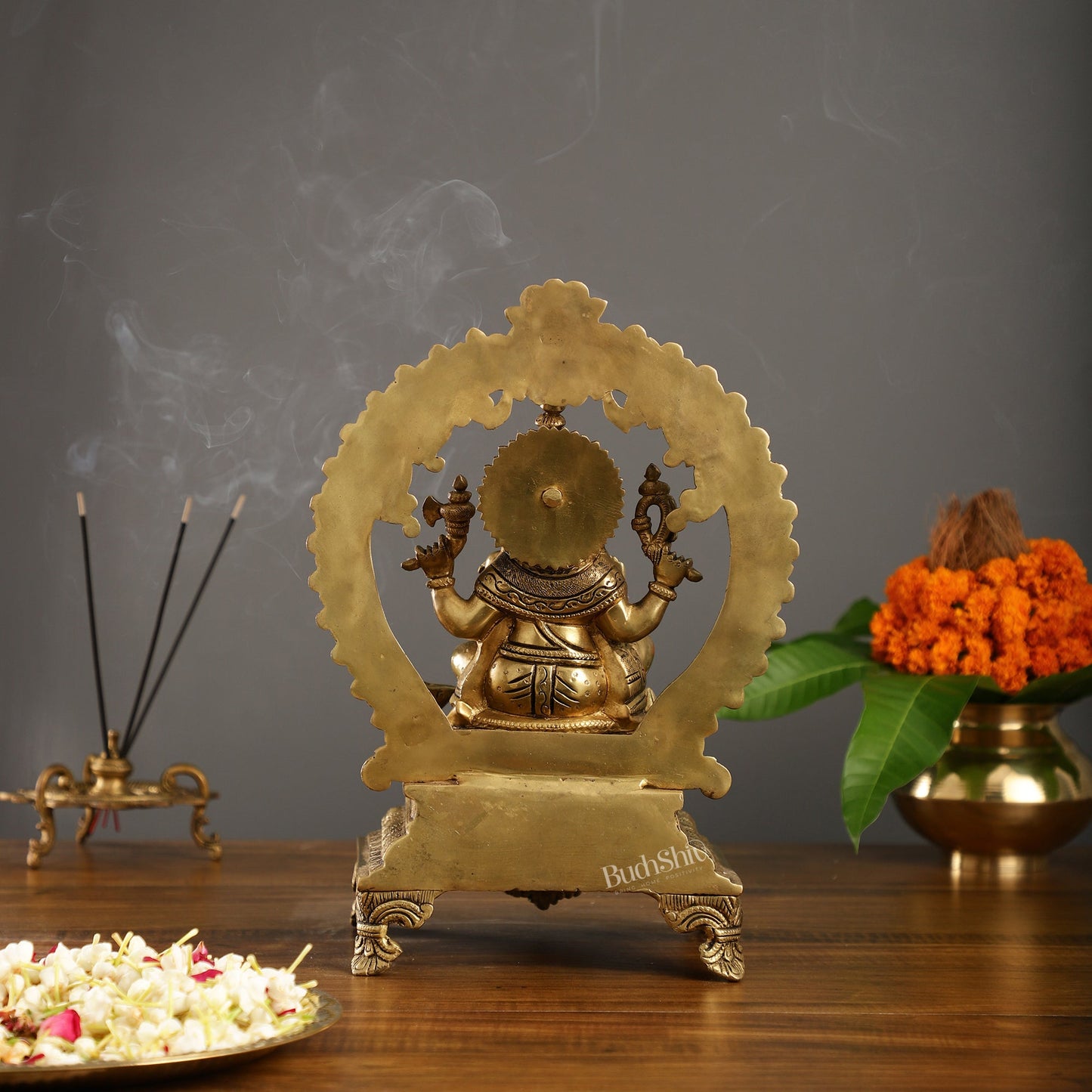 Beautifully Handcrafted Ganesha Statue on Throne with Yali Prabhavali 14"