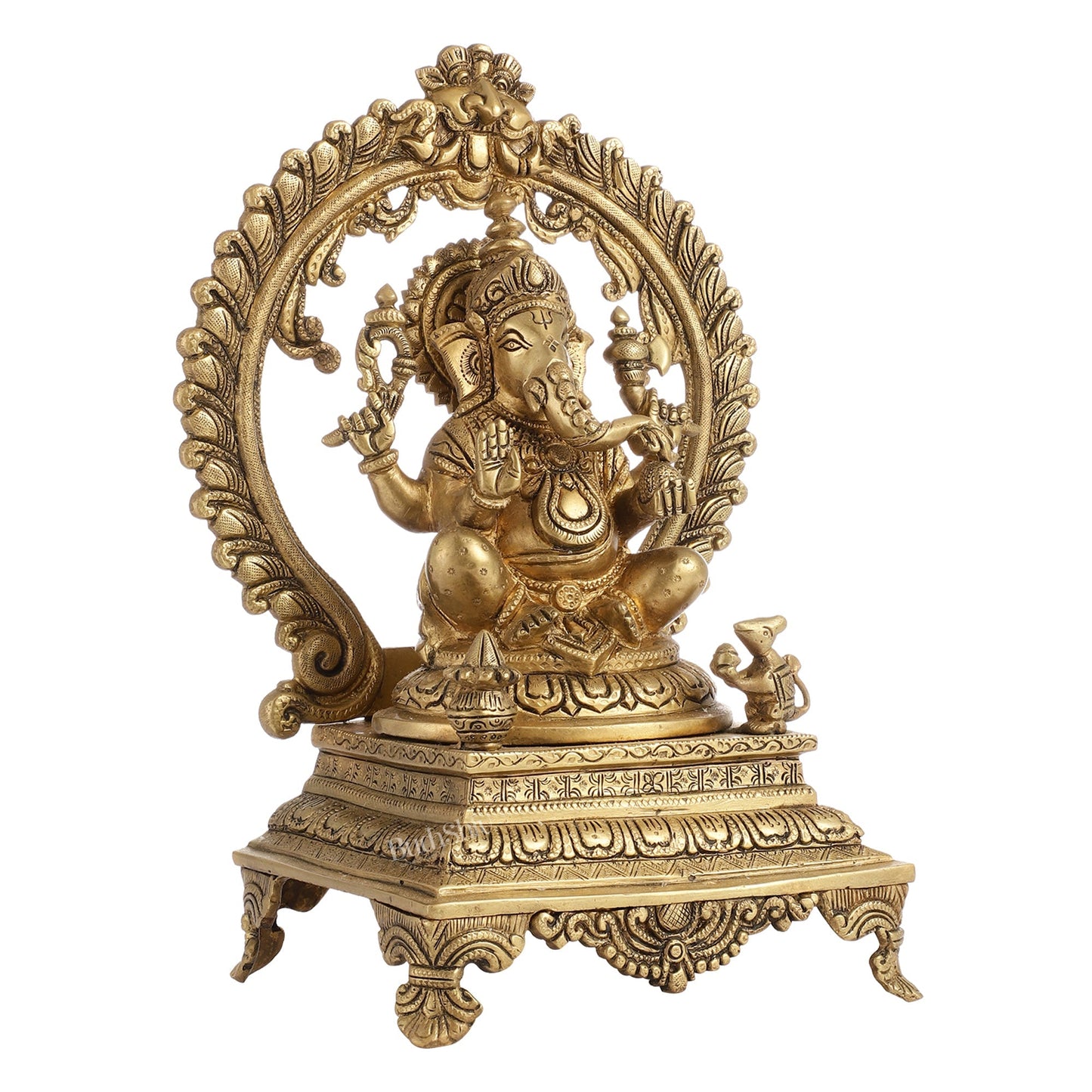 Beautifully Handcrafted Ganesha Statue on Throne with Yali Prabhavali 14"