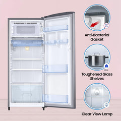 SAMSUNG Stylish Grande 183 Litres 2 Star Direct Cool Single Door Refrigerator with Stabilizer Free Operation (RR20C2412GS/NL, Grey Silver)