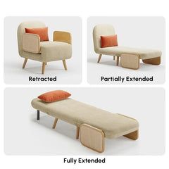 Beige Mid-Century Sleeper Sofa Cum Bed Chair – 3-in-1 Convertible Daybed Chaise Lounge