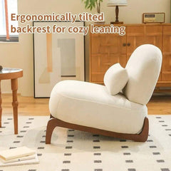 Beige Velvet Accent Chair with Solid Wood Legs - Soft Plush Cushioned Armless Reading Accent Single Sofa