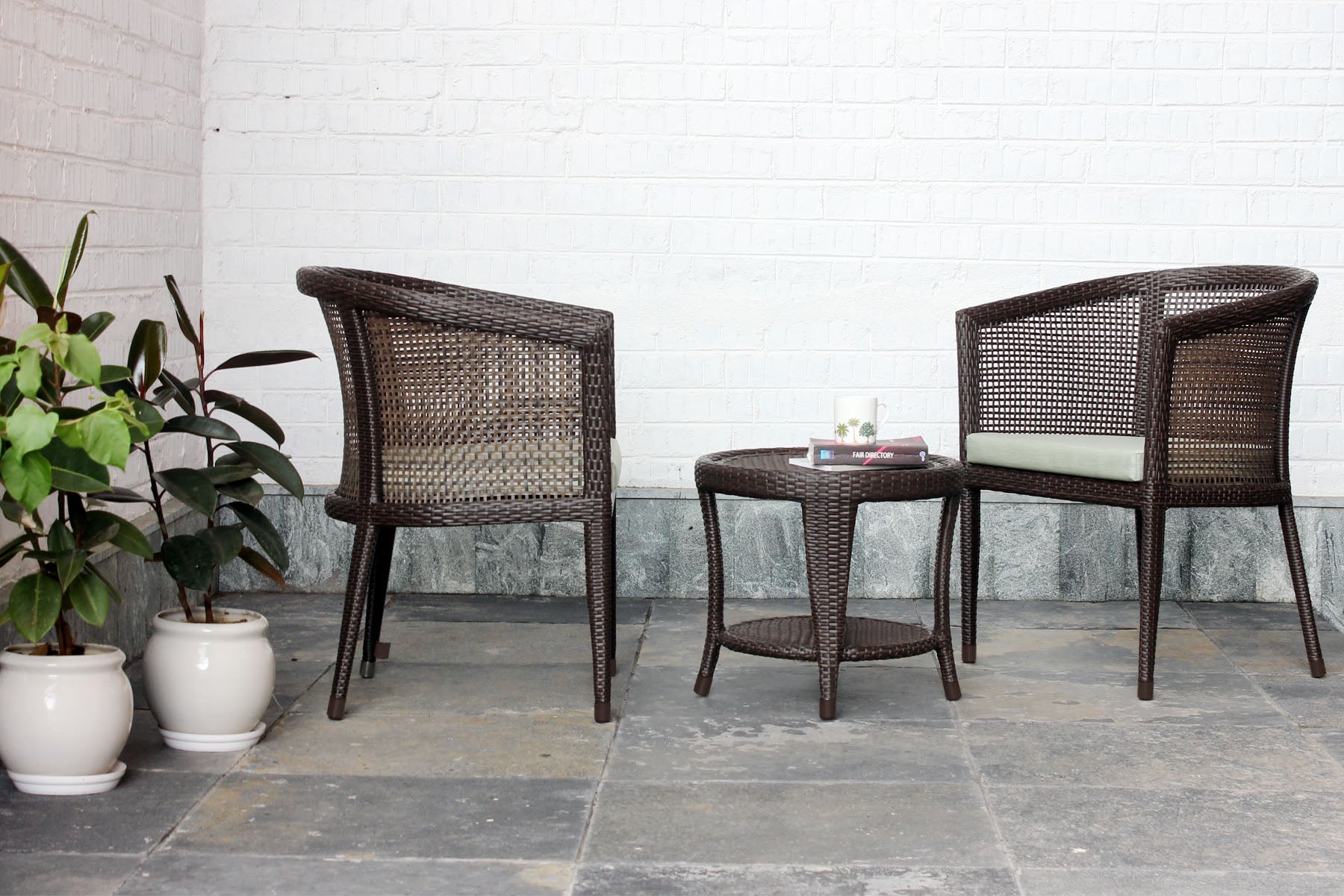 Alhad Outdoor Patio Seating Set 2 Chairs and 1 Table Set (Brown)