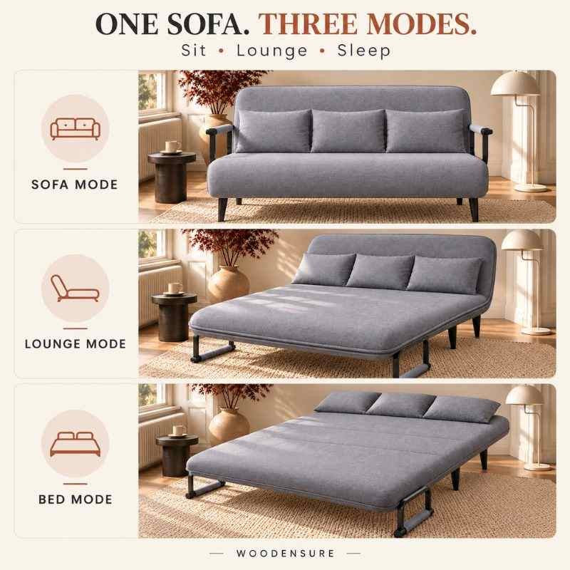 3 Seater Folding Sofa Come Bed, Full Convertible Sofa Bed for Living Room & Guest Room, Triple Seat Sleeper Sofa, Space Saving Recliner Bed